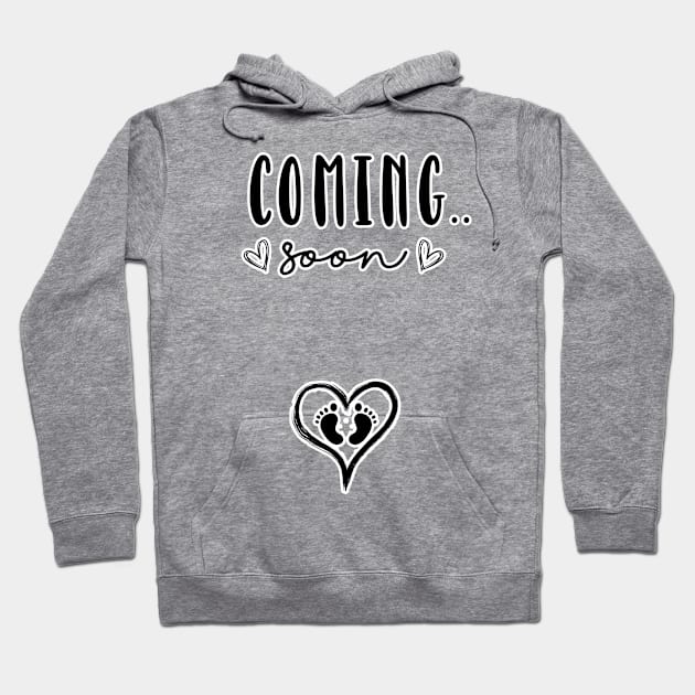 Coming soon - Pregnancy reveal surprise new baby due date. Perfect present for mom mother dad father friend him or her Hoodie by SerenityByAlex